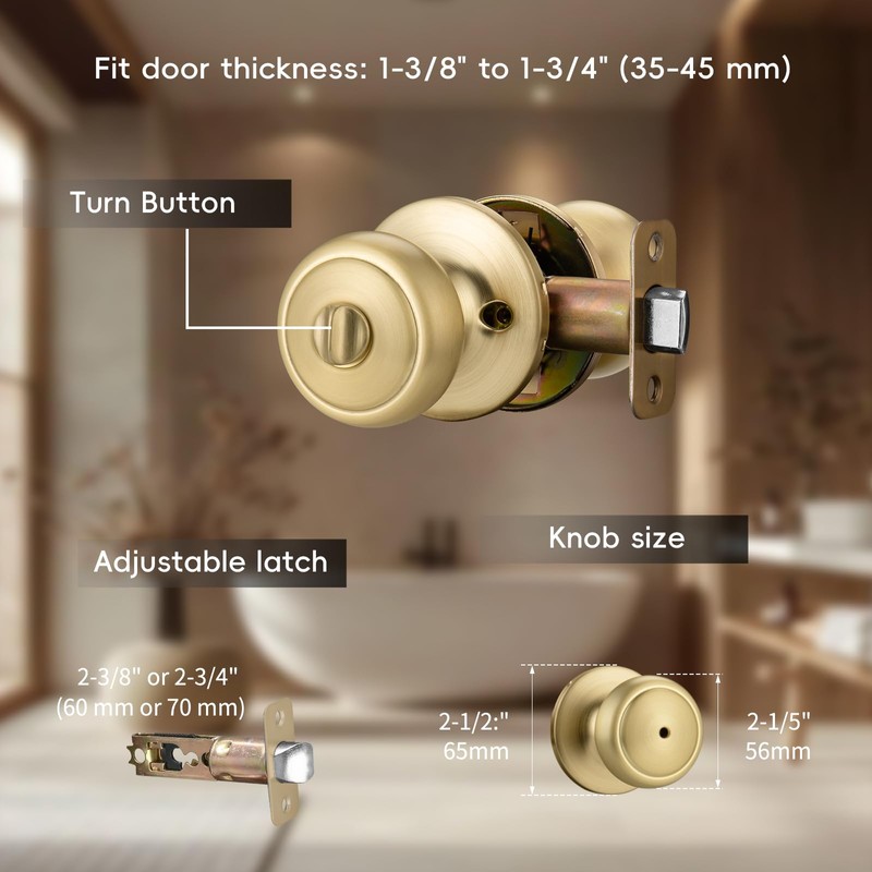 NCSEN 6 Pack Gold Door Knobs,Interior Door Knob with Lock,Coastal