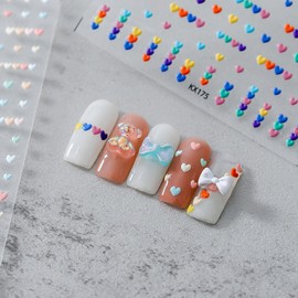 Colorful Heart Nail Art Stickers Decals Valentine’s Day Heart Nail Art Decals 5D Embossed Nail Stickers Cute Heart-Shaped Nail Decals Self-Adhesive Nail Supplies for Women DIY Acrylic Nail Decoration