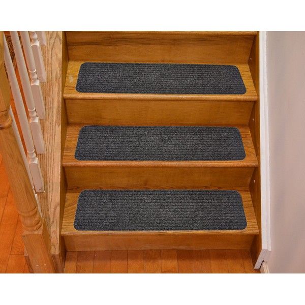 Premium Stair Treads Collection Set of 7 Indoor Skid Slip Resistant Rubber Backing Dark Grey Carpet Stair Tread Treads (8 inch x 30 inch) (Dark Grey, Set of 7)