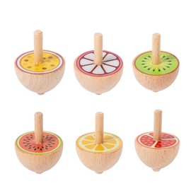 6 Pcs/Set Beech Wood Spinning Tops Toy for Kids, Animal Wooden Gyroscopes Toy for 3 4 5 6 7 Years, Fruit Educational Kindergarten Toys, Spin Tops for Party Games Birthday Gifts Family Fun (Fruit)