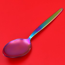 BNAZIND Kunz Rainbow Spoon | 18/10 Stainless Steel Titanium Shiny Basting Spoon | 9 Inches Plating Daily Chef Quenelle Serving Spoons
