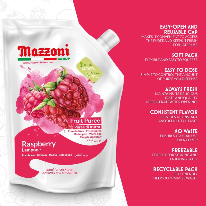 Mazzoni - Raspberry Puree, 100% Pure Raspberries, Just Fruit, No