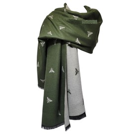 GFM® Cashmere Texture Bumble Bees Shawl Scarf for Autumn Winter (S3-Olive Green)(FLD-BESHL-22312-JTN)
