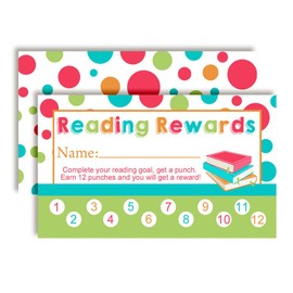 Reading Themed Reward or Prize Punch Cards for Parents & Kids,1 Set of 10 3.5" X 2” Double Sided Cards by AmandaCreation