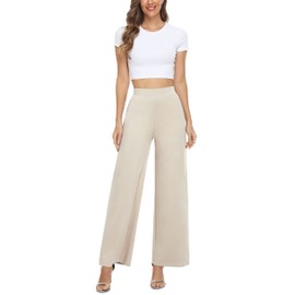MISS MOLY Women's High Waist Wide Leg Palazzo Pants Business Casual Stretch Trousers Dress Pants (Light Khaki, Medium)