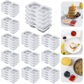 COMFUGOG 50pcs Double Compartment Condiment Container with Lids, Mini Plastic Snack Containers,BPA Free,Microwave Safe,Leakproof Food Storage, To Go Food Containers,Take Out Sauce Container
