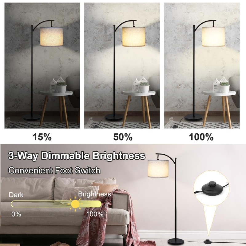 LALISU Modern Floor Lamp, 3-Ways Dimmable Standing Lamp with Linen