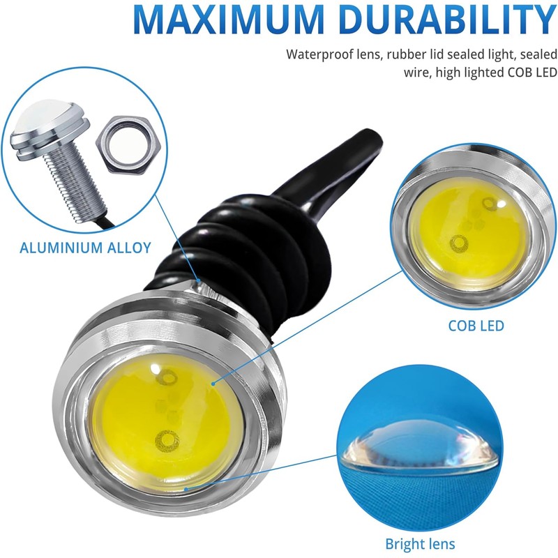 JRQLOV 4Pcs 23mm COB DC 12V Eagle Eye LED Car