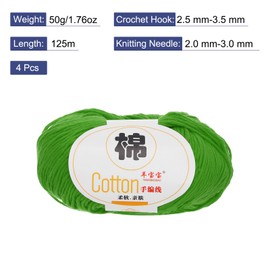 Rebower Cotton Yarn,100% Cotton Soft Knitting Yarn [for Hand DIY Bag Cushion Crocheting Knitting Project Home Decor] -4 Packages of 200g/7.05oz(Per Skein 50g/137yards)/Dark Green