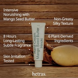 hetras. Crema de manos con perfume | Hinoki - Aroma fresco de ciprés | Hidratante de manos coreano sutil perfumado con semilla de mango y manteca de k