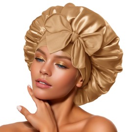 Satin Bonnet Silk Bonnet for Sleeping Women Hair Bonnet Night Sleep Cap Scarf wrap for Curly Hair Scrunchies Scalable Elastic with tie Band (Champagne)