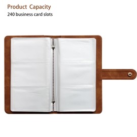 DONBAO Leather Professional Business Card Holder Book Organizer, 240 Card Slots Capacity Booklet, Premium PU Name Cards Storage Folder with Soft Cover, Credit Card Binder Holder for Men/Women (Brown)