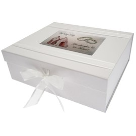 WHITE COTTON CARDS Day, Granddaughter & her Husband Large Keepsake Box, Shoes and Wedding Rings design, Board, 27.2 x 32 x 11 cm