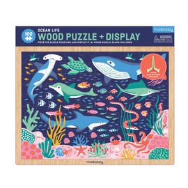 Mudpuppy’s Ocean Life 100 Piece Wood Puzzle, Includes Colorful Illustrations of Your Favorite Ocean Animals, Ages 5+, Display Stand Included, Turn Your Puzzle into Home Décor!