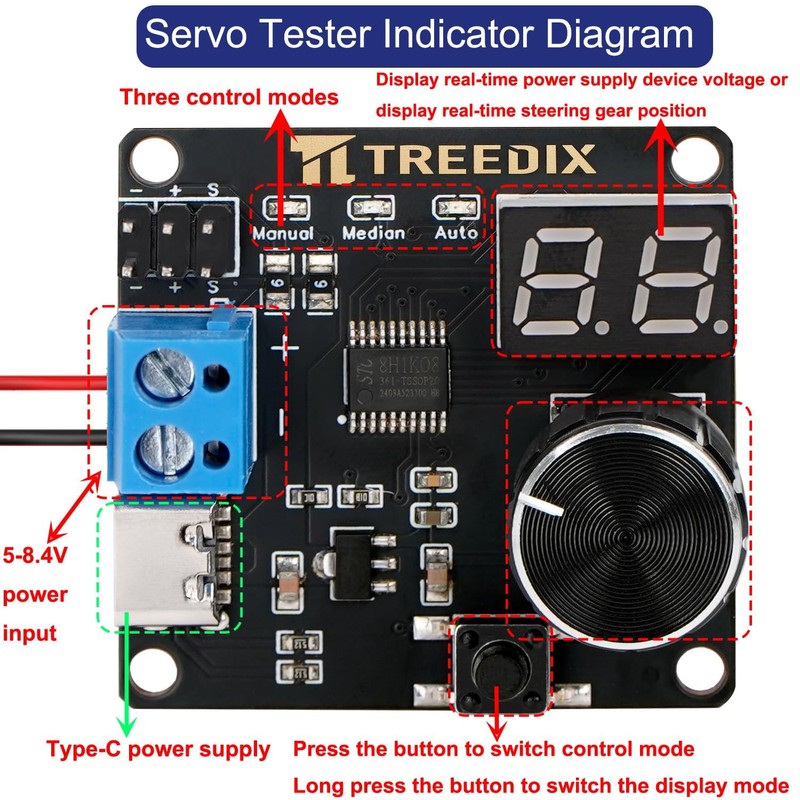 Treedix 2pcs Digital RC Servo Tester Servo Motors with Over-Current