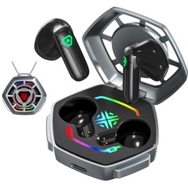 ANCwear True Wireless Earbuds, Bluetooth Headphones, Ear Buds with Metal chain & USB-C Charging Case,Mecha desgin with Customizable stickers for Teens,Young Adults (Red)