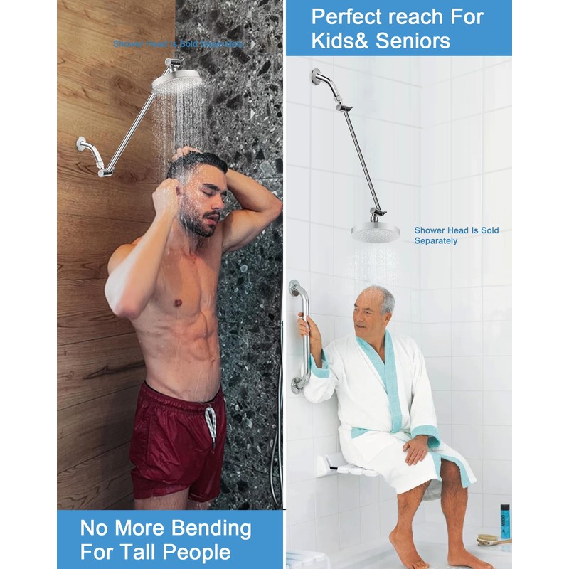 15 Inch Extra Long Adjustable Shower Head Extension Arm With