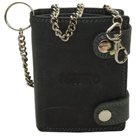 Roberto Leather Wallet with Chain Smooth Leather Design with RFID Protection Only Dark Brown (Black), gray, Modern