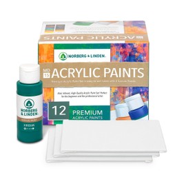 Norberg & Linden Acrylic Paint Set - Canvas and Acrylic Paint Sets for Adults, Teens, Kids - Arts Crafts Painting Kit with Supplies - Includes 12 Vivid Colors & 3 Painting Canvas Panels