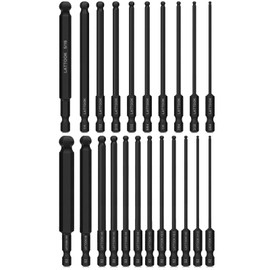 Ball End Hex Head Allen Wrench Drill Bit Set, LATTOOK 22PCS Metric & SAE Ball End Hex Bit Set Allen Key Bit Set Hex Key Drill Bit Set, S2 Steel with Magnetic, 4'' Long