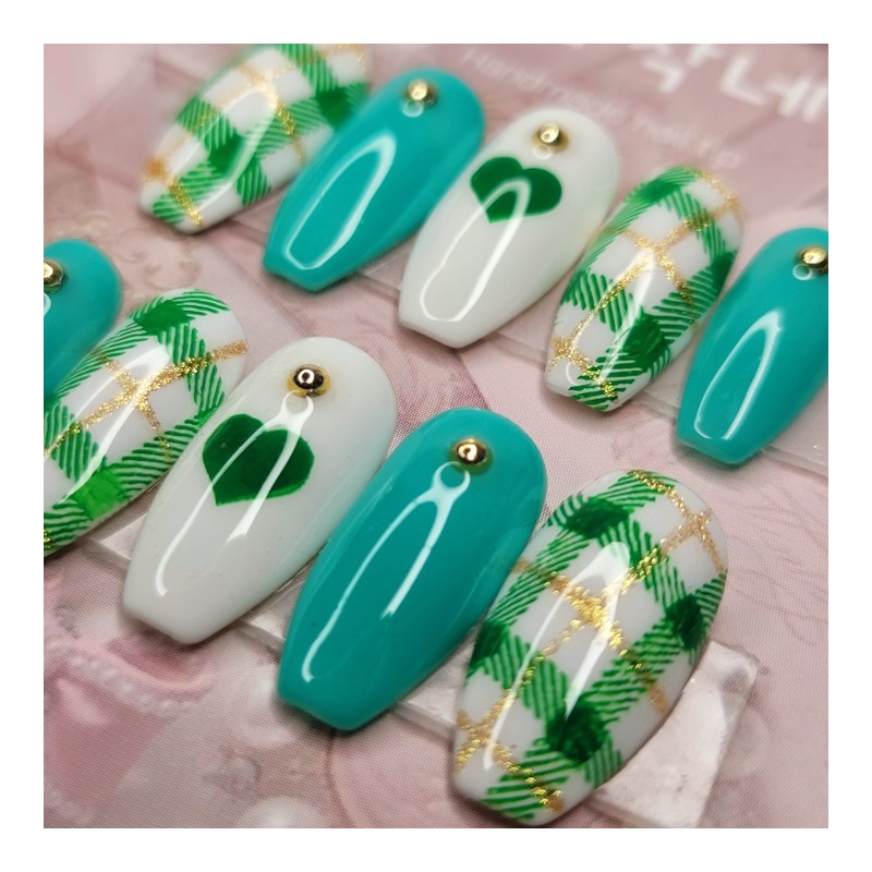 Cozy check handmade nail tips - Stiletto L / 포근한