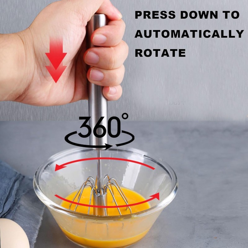 XMSTOY Semi-automatic Whisk, Stainless Steel Egg Beater, Versatile Milk Frother,