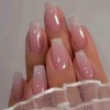 IKISKT Shimmer Bling Coffin Press on Nails, Ombre Pink Fake