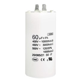 uxcell CBB60 Run Capacitor 60uF 450V AC Double Insert 50/60Hz Cylinder 115x54mm White for Air Compressor Water Pump Motor