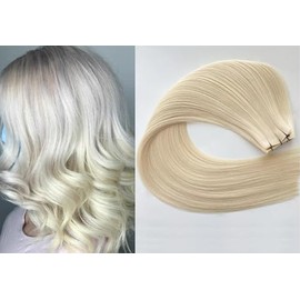 Hair Faux You 18″ Genius Wefts, 50g,100% Human Remy Hair Extensions #1001 Icy White Platinum Blonde