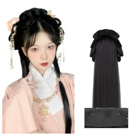 CETVLY Elegant Chinese Hanfu Full Wig Headband,Vintage Retro Ancient Style Hair Bun,One-Piece Traditional Hair Accessories for Women,Gorgeous Hairpiece,Stylish Cosplay Acessories,xiuya