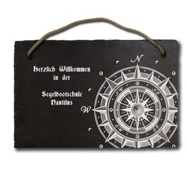 elbedruck Slate Board Compass Nautical Maritime Approx. 20 x 30 cm Desired Text and Name, Slate Plate as Bell Sign Door Sign (with Cord)