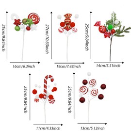 5Pcs Christmas Candy Picks 25CM Christmas Candy Picks Xmas Artificial Candy Cane Decorations Christmas Tree Spiral Curly Pick for Xmas Tree Wreath DIY Craft Home Party Decorations