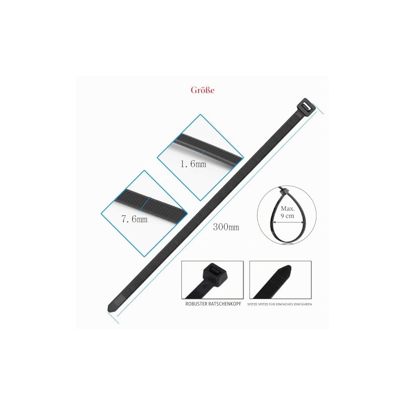 EzySup Cable Ties Large, Extra Strong, 300 mm x 7.6