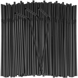 Flexible Plastic Straws, 100 Pcs Black Disposable Bendy Straws for Parties Bar Beverage Shops Hot Drinks