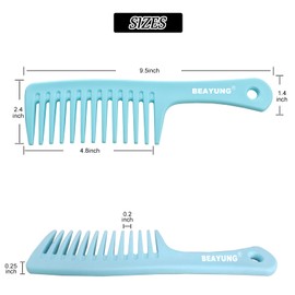 BEAYUNG 2 PCS Large Wide Tooth Comb, Shower Combs for Women, Curly Hair Brush, Detangling Comb, Hair Styling Comb, Hairdressing Tool (1Blue,1Pink)