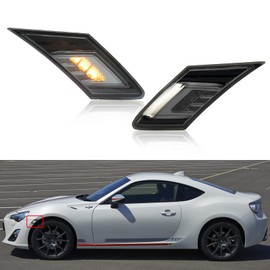 R&F Auto Smoked Lens White/Amber LED Front Side Marker Lights Replacement for FR-S 86 / GT86 BRZ 2013-2020 Front Wheel-Arch Side Markers Driver Passenger Sides Lamps