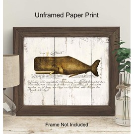 Vintage Rustic Whale Decor - Nautical Beach House Wall Art for Bathroom, Living Room, Bedroom, Office - Ocean Decor - Moby Dick Home Decoration - Boho Shabby Chic Sign Replica, Sea Animals