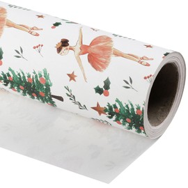 WRAPAHOLIC Kraft Christmas Wrapping Paper - Mini Roll - 17 Inch x 33 Feet - Sugar Plum Fairy with Christmas Tree Design for Christmas, Holiday, Party Celebration