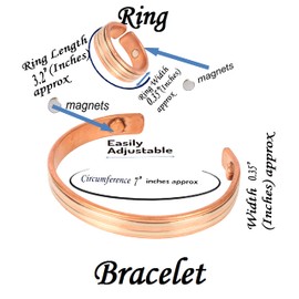 Touchstone Handcrafted Copper Magnetic Hand Forged With Solid And High Gauge Spiral Wire Braided Pattern Minimalistic Elegance Pure Copper Bracelet And Matching Ring In Two Tones
