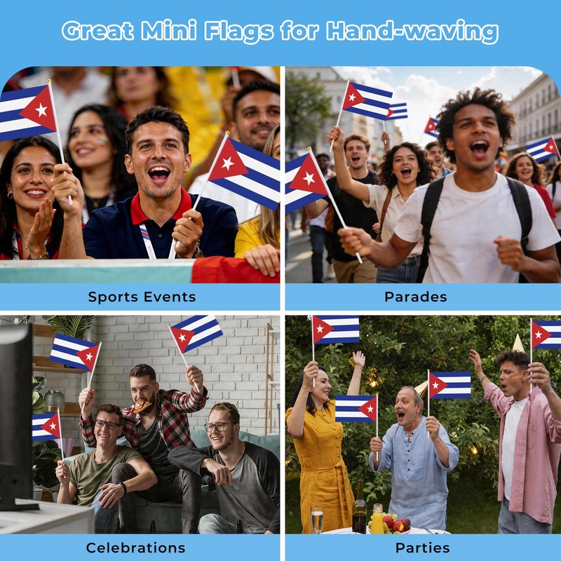 12 Pack Cuban Flags on Stick, 5.5 x 8.2 Inch