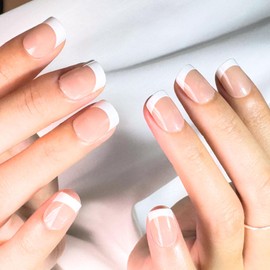 StreetKitty Press On Nails, StreetKitty French Tips Collection, Glossy Classic French Tips Style, 24pc Fake Nails Kit, Green Press on Nails, Nail Arts (French Tips, Square)