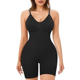 Gotoly Bodysuit Shapewear for Women Full Body Shaper Seamless Tummy Control Mid-Thigh Slimmer(Black,X-Small-Small)