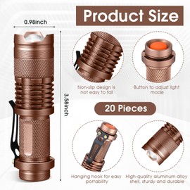 Fumete 20 Pcs LED Flashlight Torch Mini 3 Mode Tactical Flashlights Small Water Resistant Pocket Light Tactical Lamp Adjustable Focus Zoomable Pen Flashlight for Indoor Outdoor Hiking(Brown)