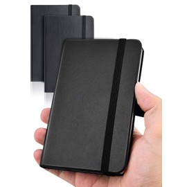 AISBUGUR Pack of 2 Notebook A6 Notebook Small Pocket Notebook 9 x 14 cm, Executive Hard Cover, Total 320 Pages Thick Paper with Inner Pockets, Mini Notebook (Black)