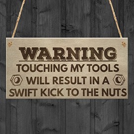RED OCEAN Kick Nuts Tools Man Cave Garage Shed Dad Garden Hanging Plaque Gift Idea Sign