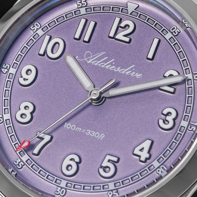ADDIESDIVE Slim Watch Purple Dial Synthetic Sapphire Super Lume 100