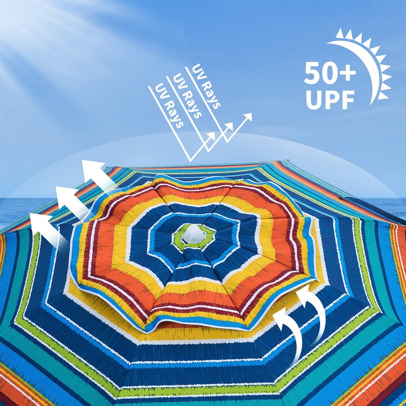 AMMSUN Beach Umbrellas for Sand Heavy Duty Wind Portable, 6.5ft