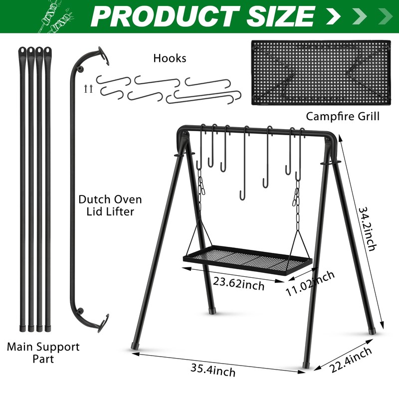 Campfire Swing Grill Stand Adjustable Campfire Cooking Equipment Camping Accessories