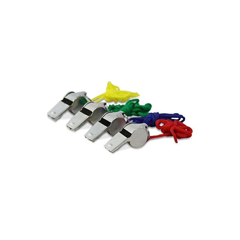 Metal Referee Whistles with Cord, 5 Pack