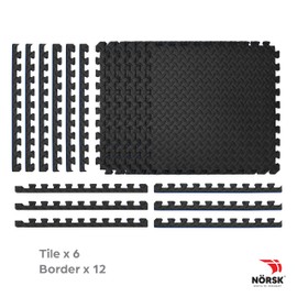 NÖRSK Duräflex Medium-Duty Reversible Interlocking Foam Floor Tiles, Diamond Plate Texture, Black/Blue, 24 X 24 X .47 in., 6-Pack (24 sq. ft.) (Black/Blue, 0.79" Thick)